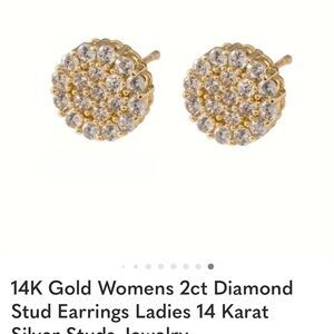 14K Gold Womens 2ct Diamond Stud Earrings Ladies 14 Karat Silver Studs Jewelry